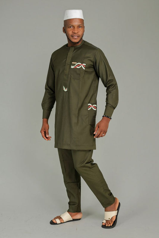 Ensemble Traditionnel Moderne Kaki Olive – Collection Signature